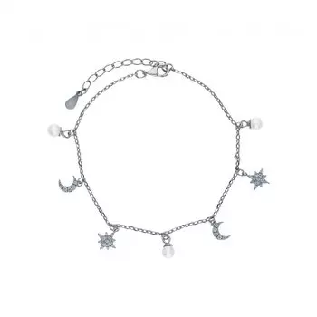 Серебряный браслет с жемчугом и фианитами