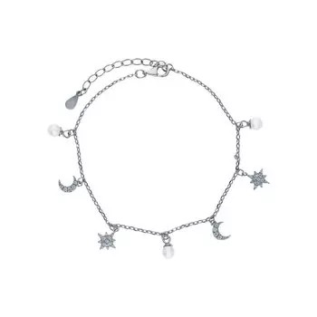 Серебряный браслет с жемчугом и фианитами