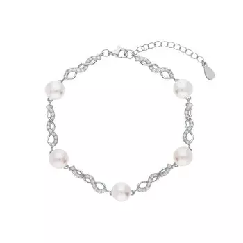 Серебряный браслет с жемчугом природным и фианитами