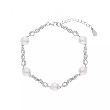 Серебряный браслет с жемчугом природным и фианитами