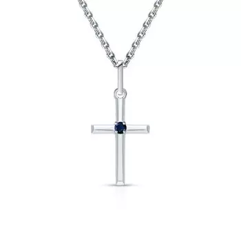 Серебряный крест-подвеска с сапфиром природным