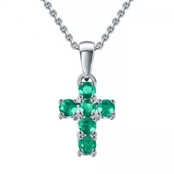 Серебряный крест с природными изумрудами