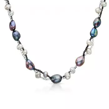 Шейное украшение с жемчугом и гематитом