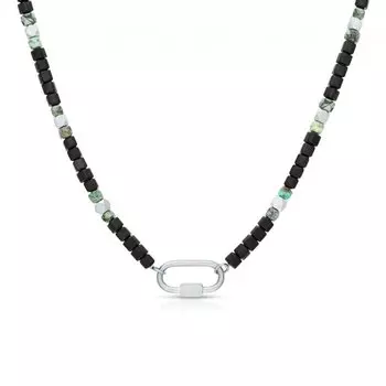 Стальное шейное украшение с бирюзой и гематитом природным