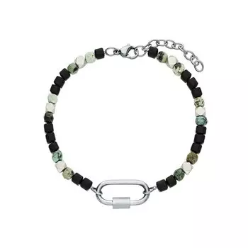 Стальной браслет с гематитом и бирюзой