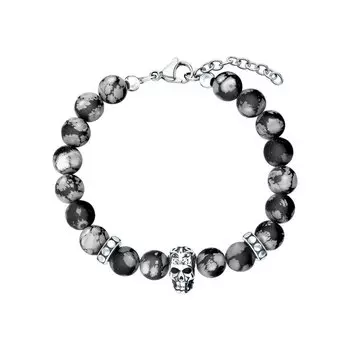 Стальной браслет с обсидианом и со сталью