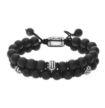 Стальной браслет с ониксом природным