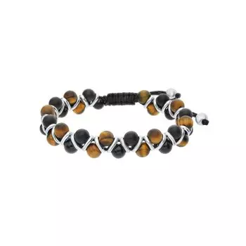 Стальной браслет с тигровым глазом и агатом природным