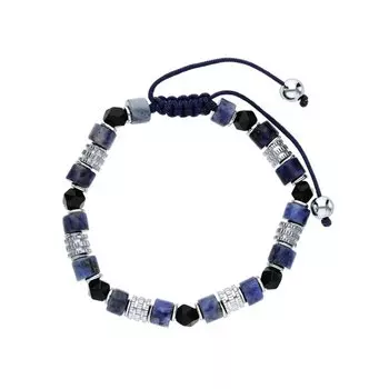 Стальной браслет содалитом и агатом природным