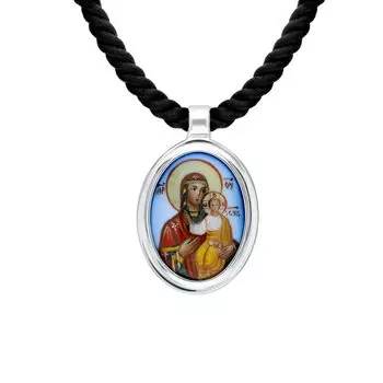 Текстильное шейное украшение с эмалью и финифтью "Казанская Божья Мать"