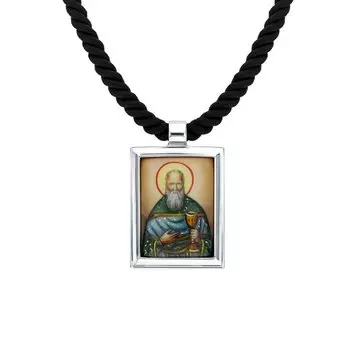 Текстильное шейное украшение с эмалью и финифтью "Иоанн Кронштадтский"
