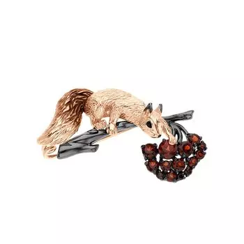 Золотая брошь с эмалью и гранатами природными