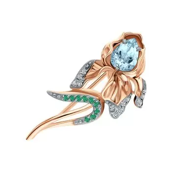 Золотая брошь с эмалью, топазами и хромдиопсидами