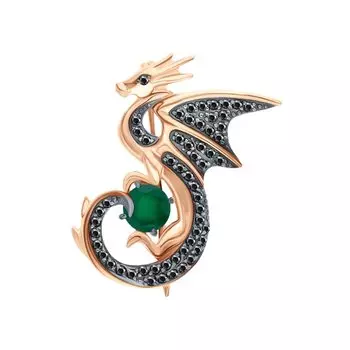 Золотая брошь с бриллиантами природными и агатами природными