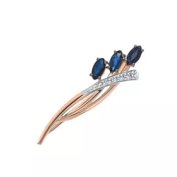 Золотая брошь с бриллиантами природными и сапфирами природными