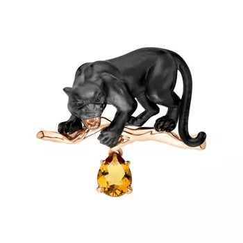 Золотая брошь с цитрином природным