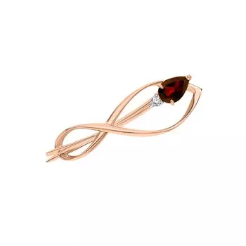 Золотая брошь с фианитами и гранатами природными