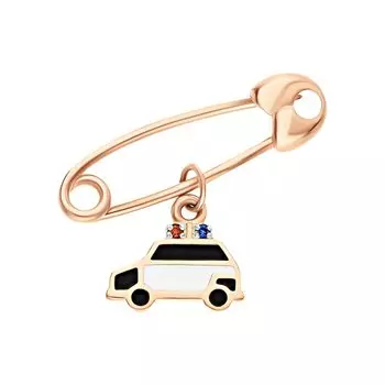 Золотая булавка с эмалью и фианитами