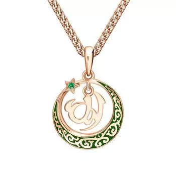 Золотая подвеска с эмалью и изумрудами природными