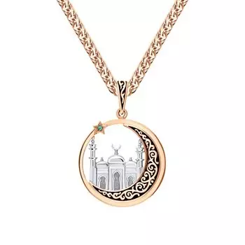 Золотая подвеска с эмалью и изумрудами природными