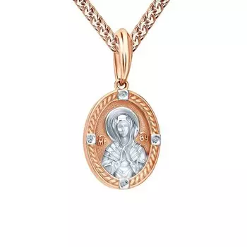 Золотая подвеска с бриллиантами "Божия Матерь Семистрельная"