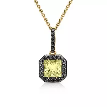 Золотая подвеска с бриллиантами чёрными природными и кварцами природными