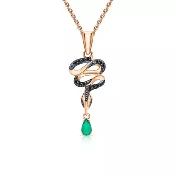 Золотая подвеска с бриллиантами чёрными природными и агатами природными