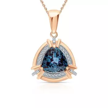 Золотая подвеска с бриллиантами природными и александритом выращенным