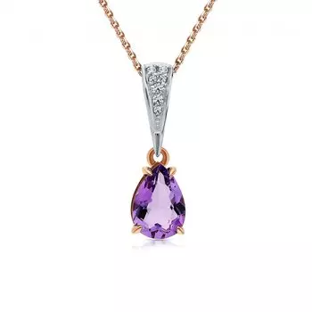 Золотая подвеска с бриллиантами природными и аметистами природными