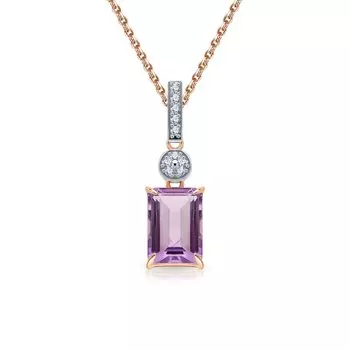 Золотая подвеска с бриллиантами природными и аметистами природными