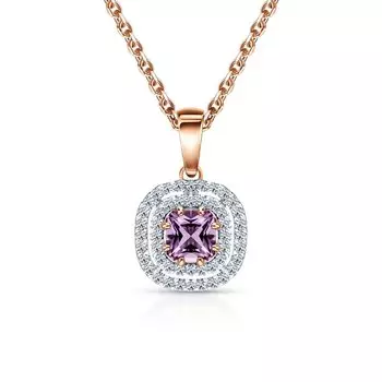 Золотая подвеска с бриллиантами природными и аметистами природными