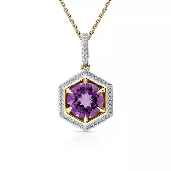 Золотая подвеска с бриллиантами природными и аметистами природными