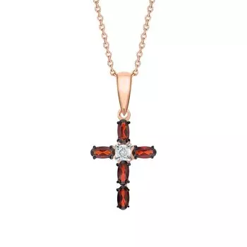 Золотая подвеска с бриллиантами природными и гранатами природными