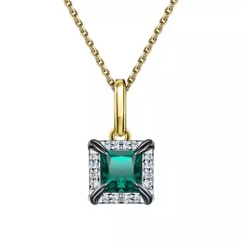 Золотая подвеска с бриллиантами природными и изумрудами выращенными