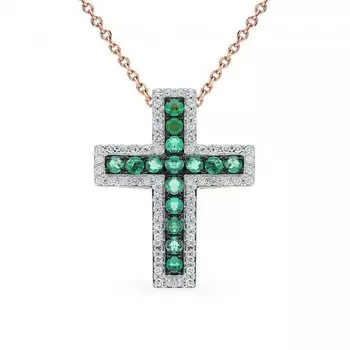 Золотая подвеска с бриллиантами природными и изумрудами природными