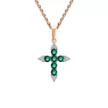 Золотая подвеска с бриллиантами природными и изумрудами природными