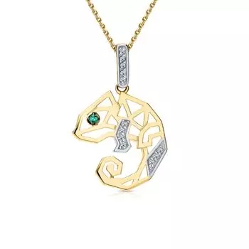 Золотая подвеска с бриллиантами природными и изумрудами природными