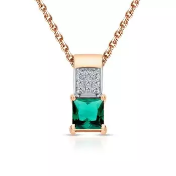 Золотая подвеска с бриллиантами природными и изумрудами выращенными