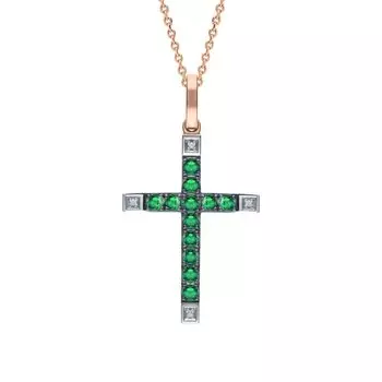 Золотая подвеска с бриллиантами природными и изумрудами природными