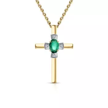 Золотая подвеска с бриллиантами природными и изумрудами природными