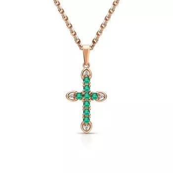 Золотая подвеска с бриллиантами природными и изумрудами природными