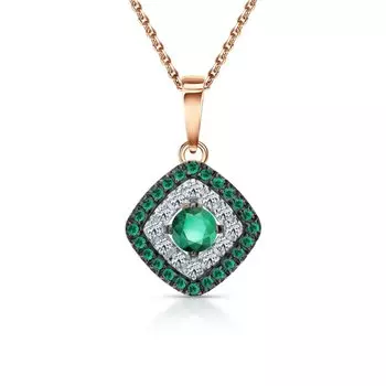 Золотая подвеска с бриллиантами природными и изумрудами природными