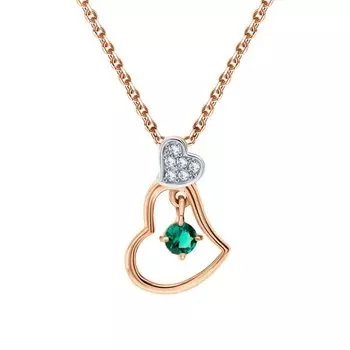 Золотая подвеска с бриллиантами природными и изумрудами выращенными