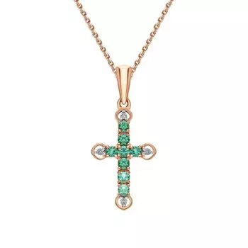 Золотая подвеска с бриллиантами природными и изумрудами природными