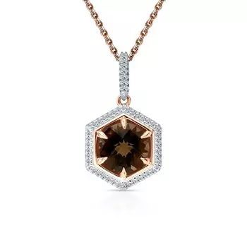 Золотая подвеска с бриллиантами природными и кварцами дымчатыми природными