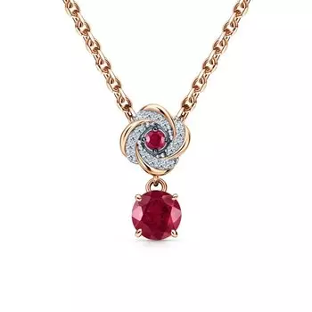 Золотая подвеска с бриллиантами природными и рубинами выращенными