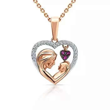 Золотая подвеска с бриллиантами природными и рубинами выращенными