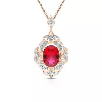 Золотая подвеска с бриллиантами природными и рубинами выращенными