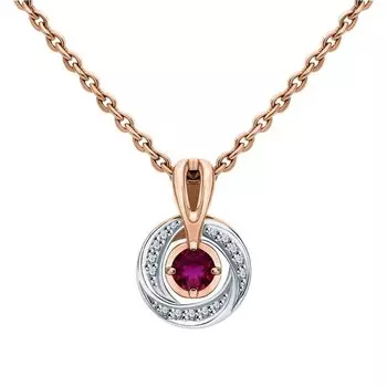 Золотая подвеска с бриллиантами природными и рубинами природными