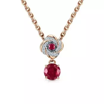 Золотая подвеска с бриллиантами природными и рубинами выращенными